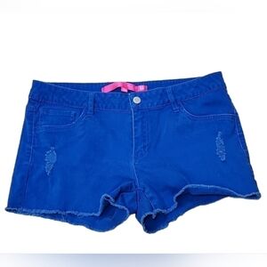 Tinsletown Raw Hem Distressed Royal Blue Shorts